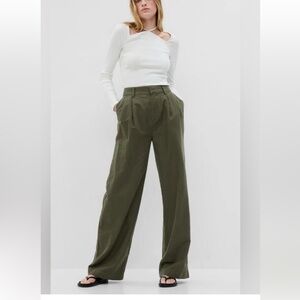 GAP Olive Wide-Leg pleated linen pants
